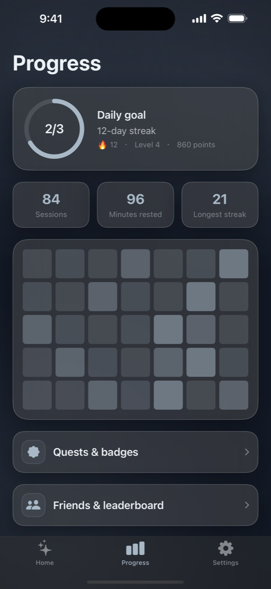Easy Eyes progress screen showing a gentle streak