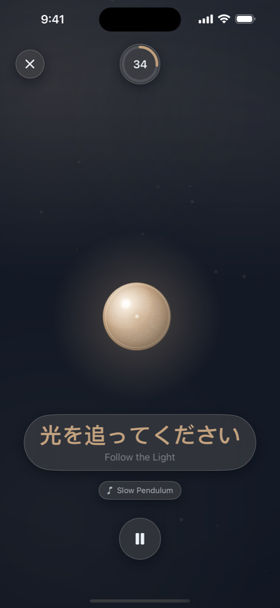 Easy Eyes のスムーズ追視画面。追いかけるための光が表示されている